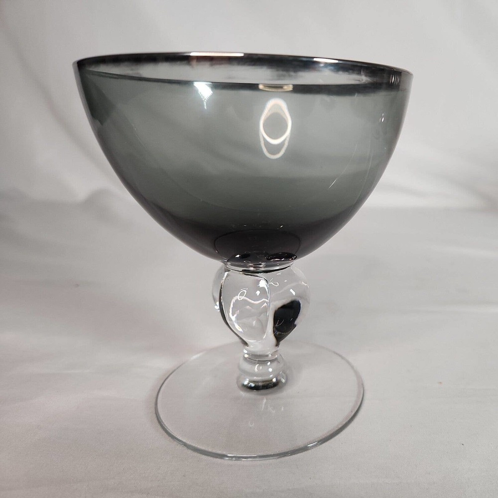 Seneca Charcoal Sherbet Glass Smoke 4.5" SINGLE GLASS Stem 526 Crystal Ware MCM